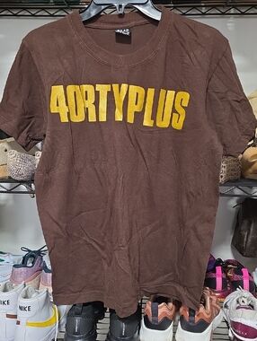 Brown 40RtyPlus Graphic Tee with Yellow Logo